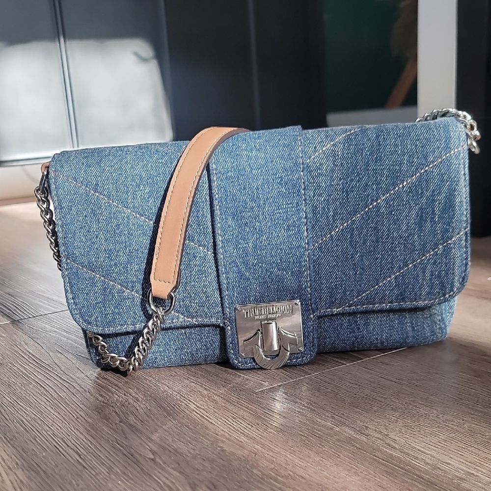 True Religion Denim Silver Hardware Flap handbag.